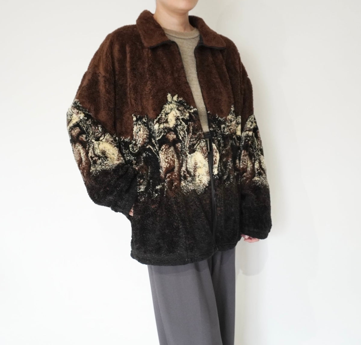 90s Horse Design Fleece Zip Top Made in USA