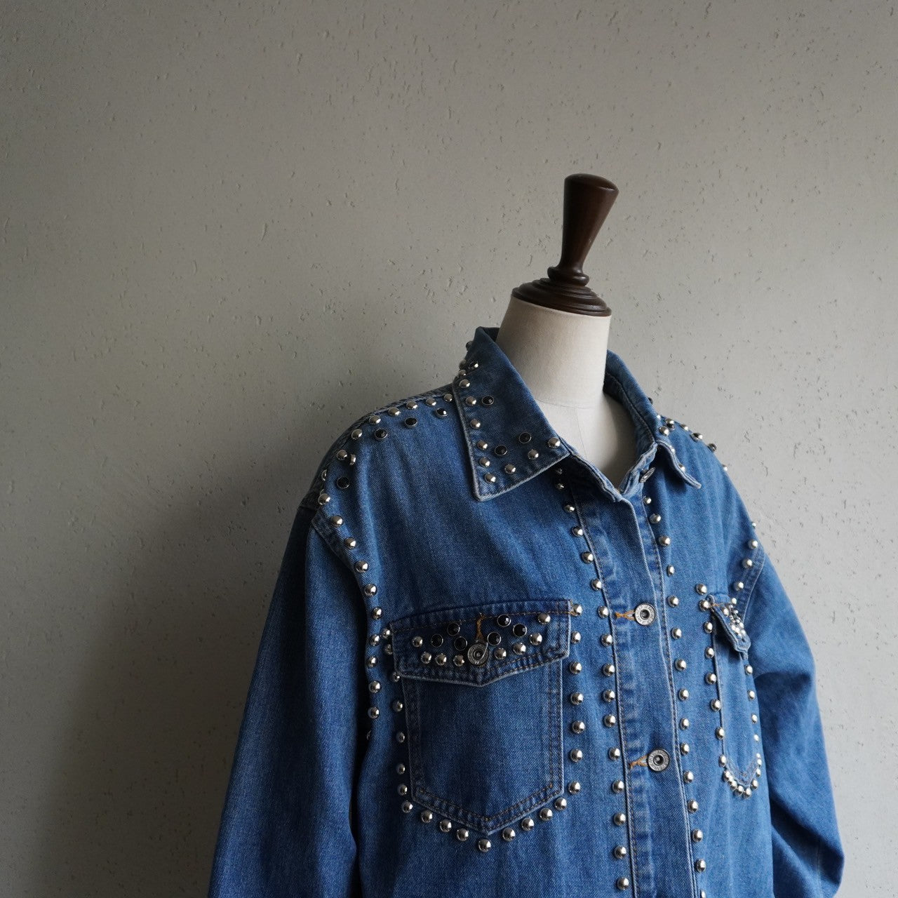 90s EURO Studs Design Denim Jacket,Shirt