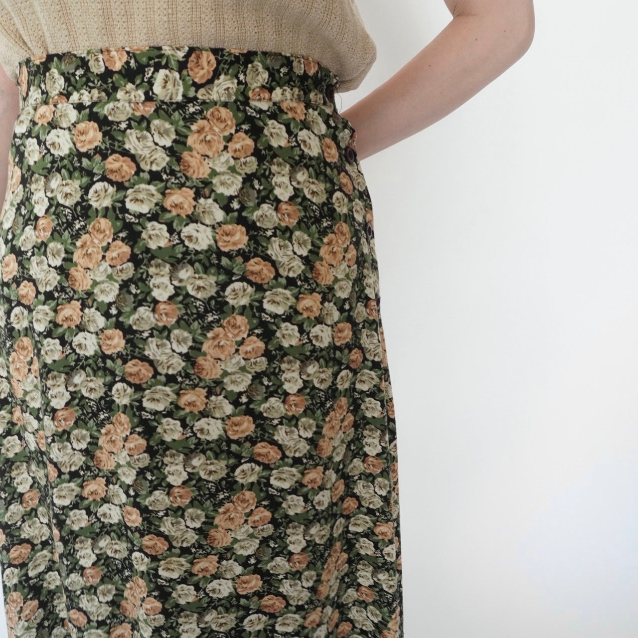 80s Floral Print Skirt Made in USA