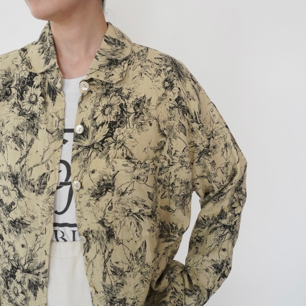 90s Floral Print Linen Shirt,Jacket Made in USA