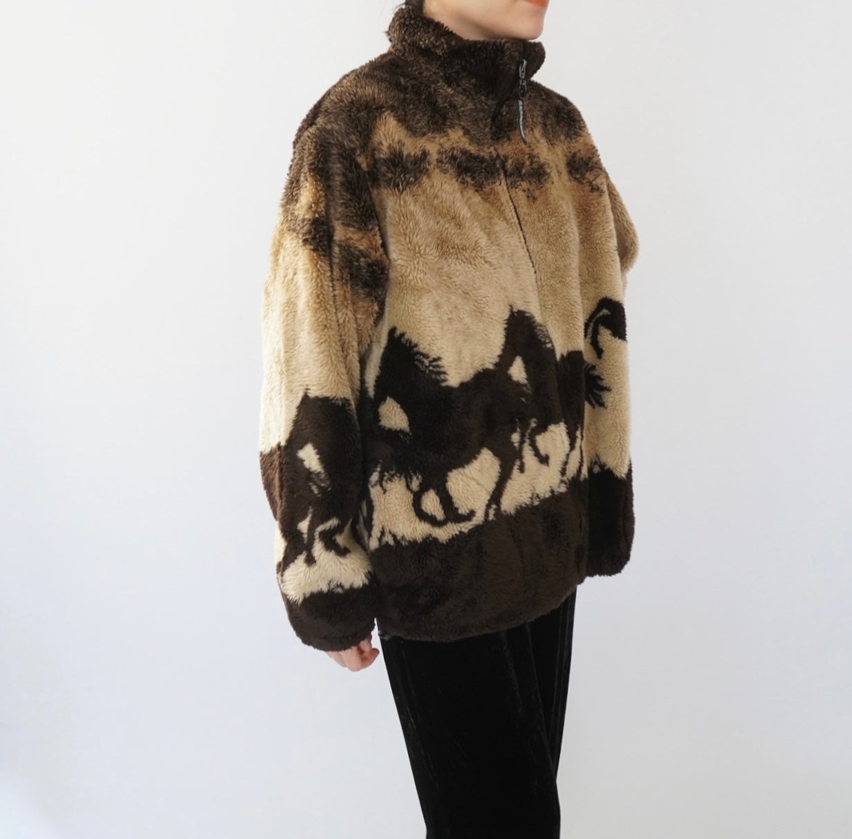 90s Horse Pattern Fleece Jacket Made in USA