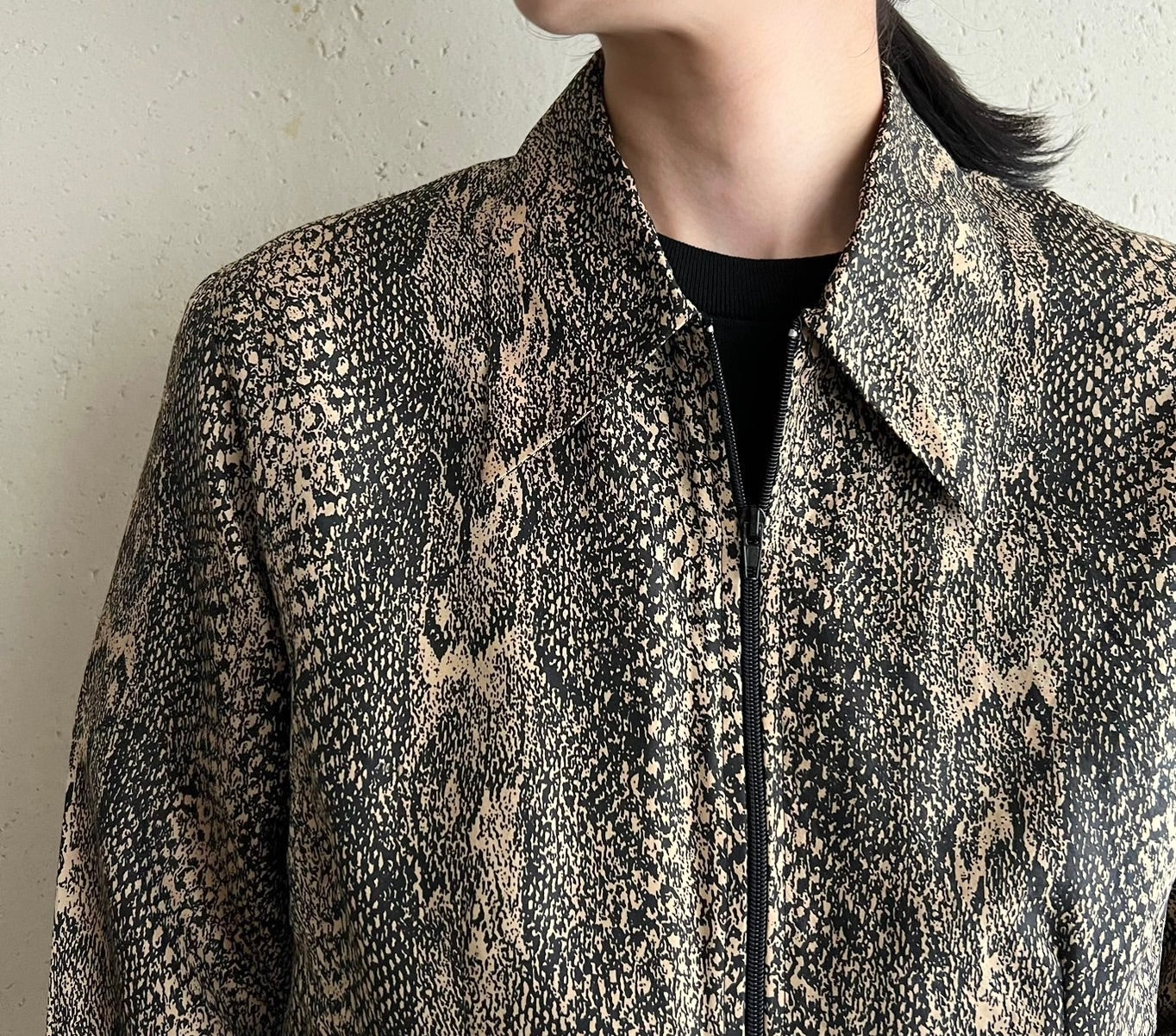 90s  Python Pattern Zipped Silk Shirt