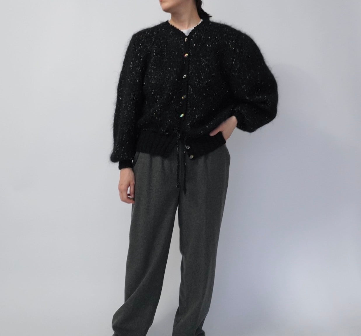 90s Black Design Knit Cardigan