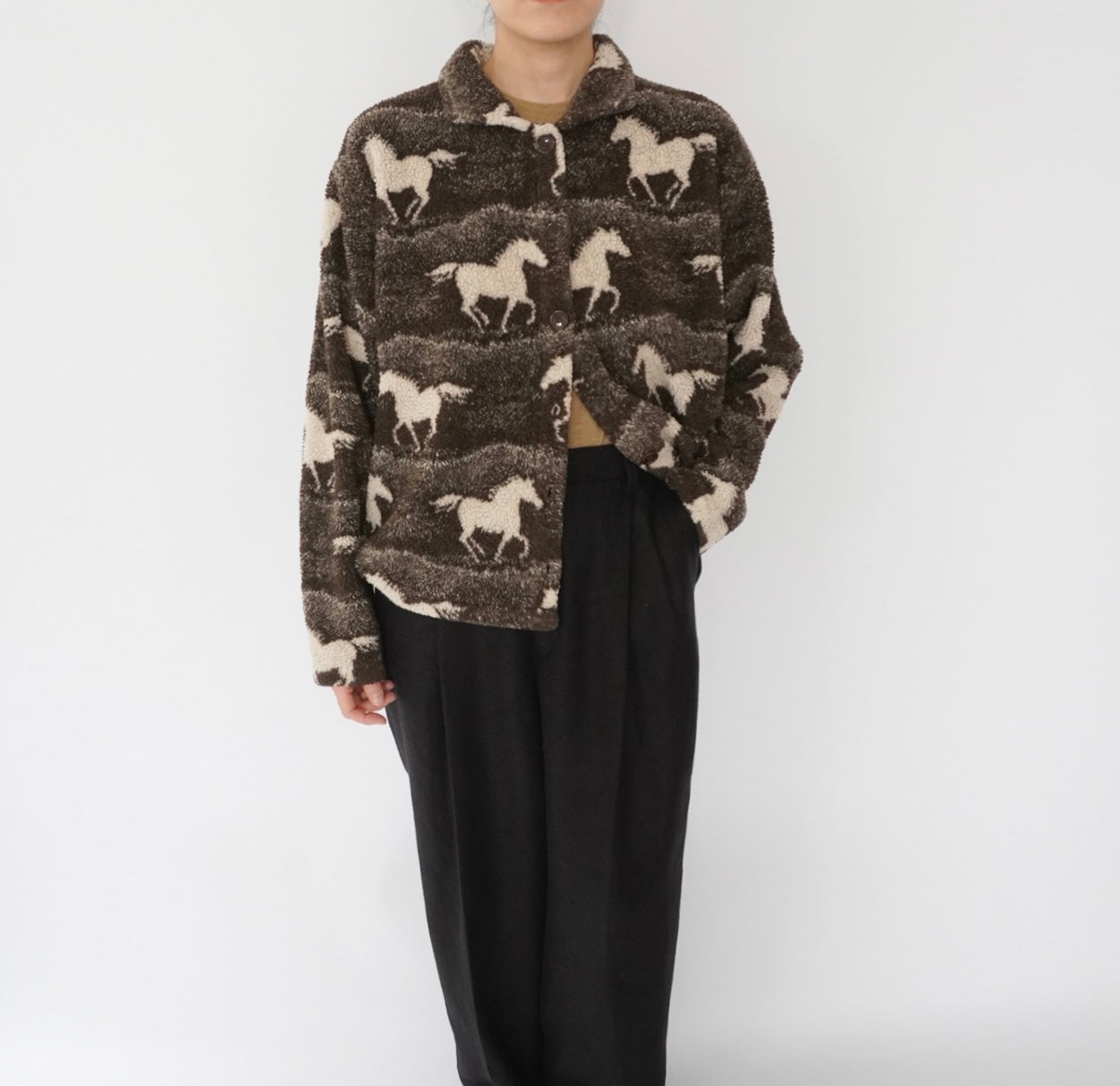 90s Horse Pattern Fleece Jacket