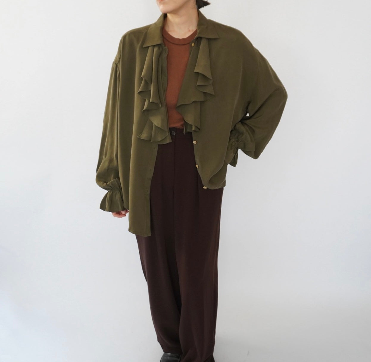 90s Ruffle Design Silk Shirt