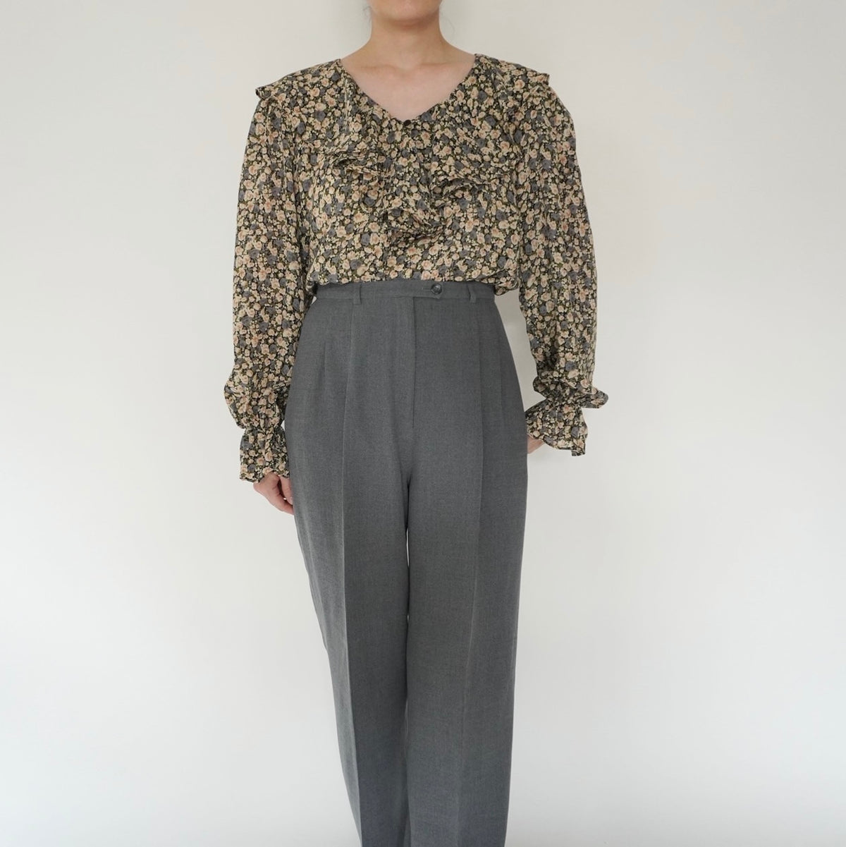 90s Flower Ruffle Blouse Made in USA