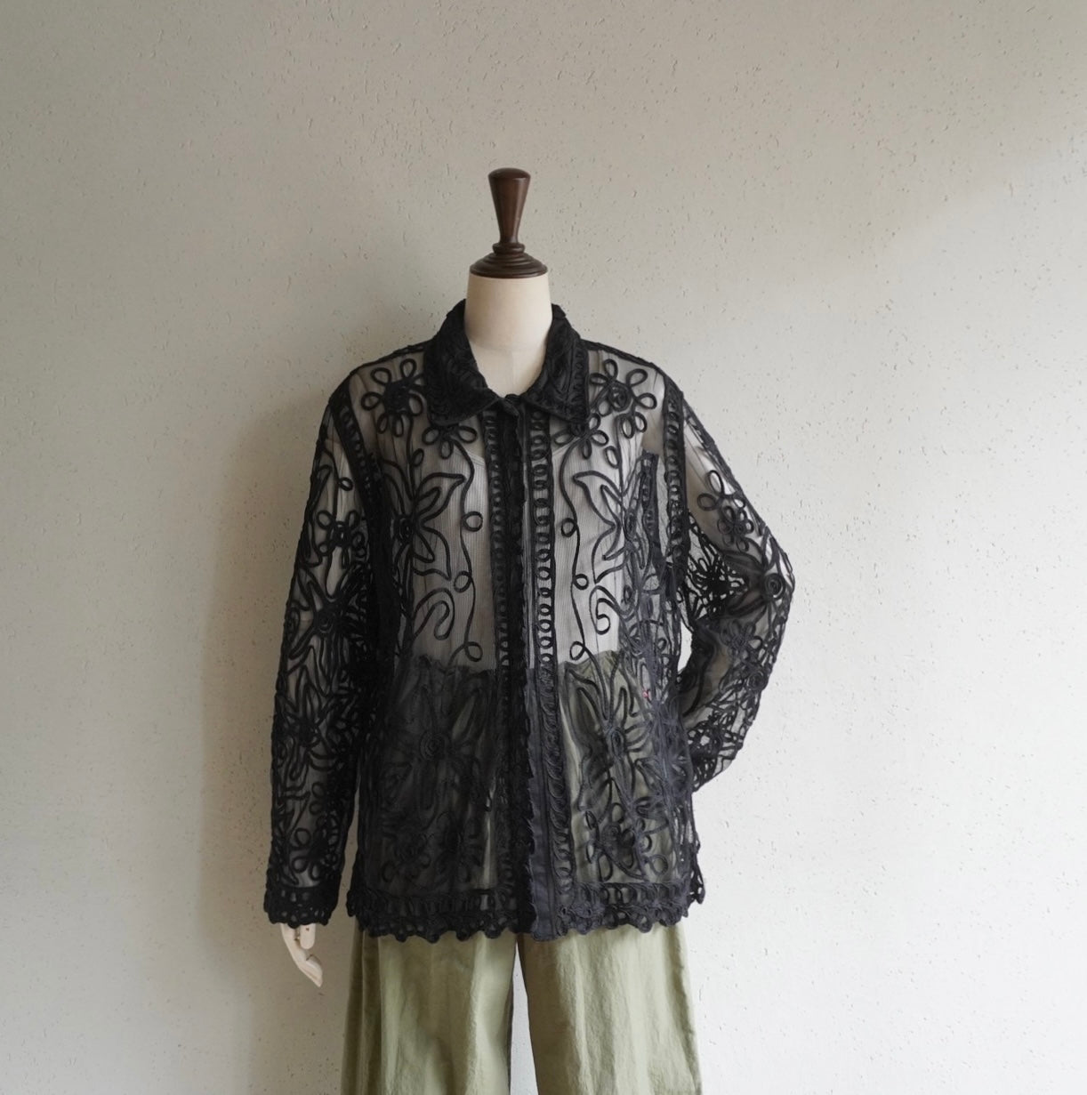 90s Sheer Cord Lace Shirt