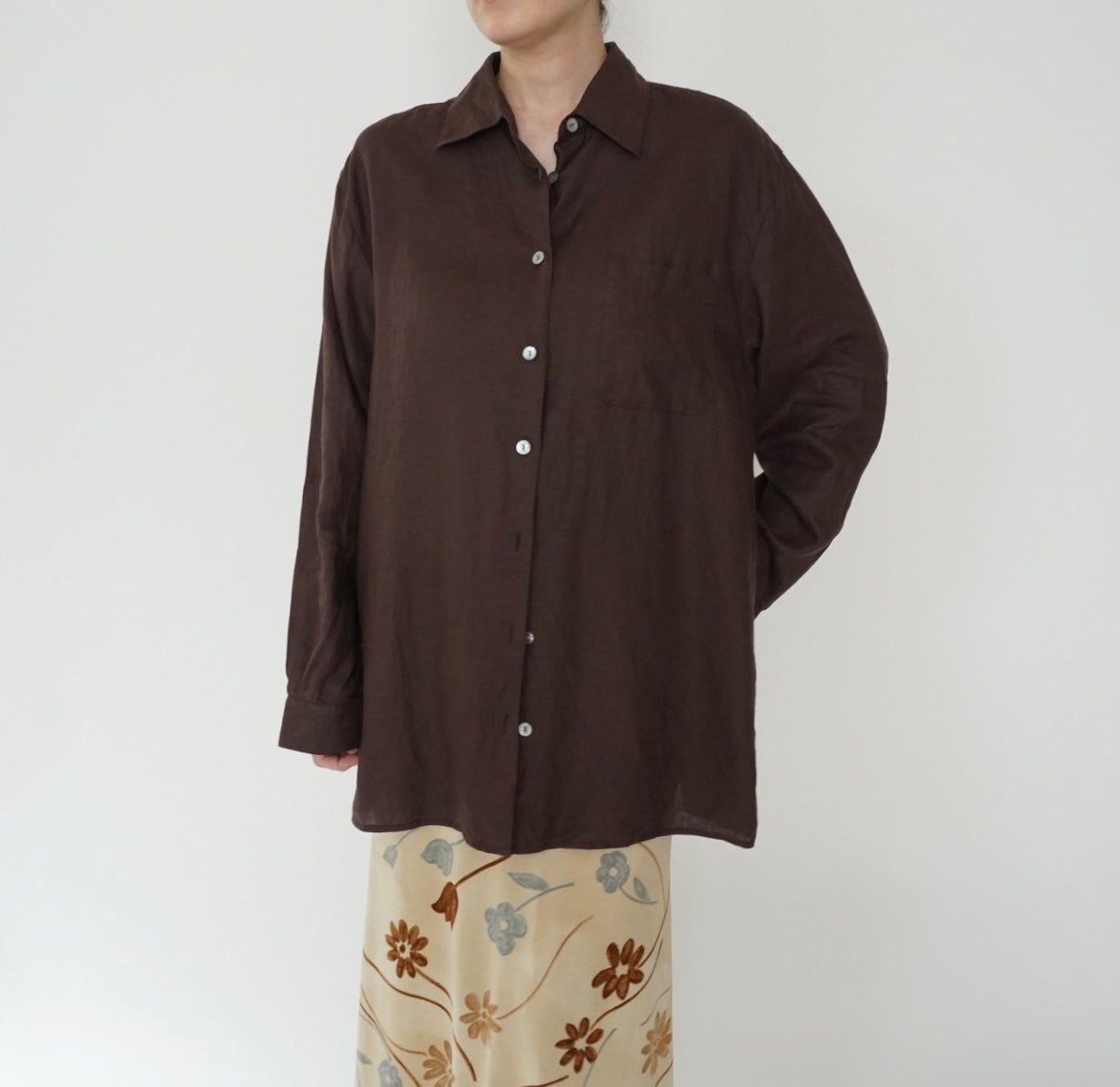 90s Brown Linen Shirt
