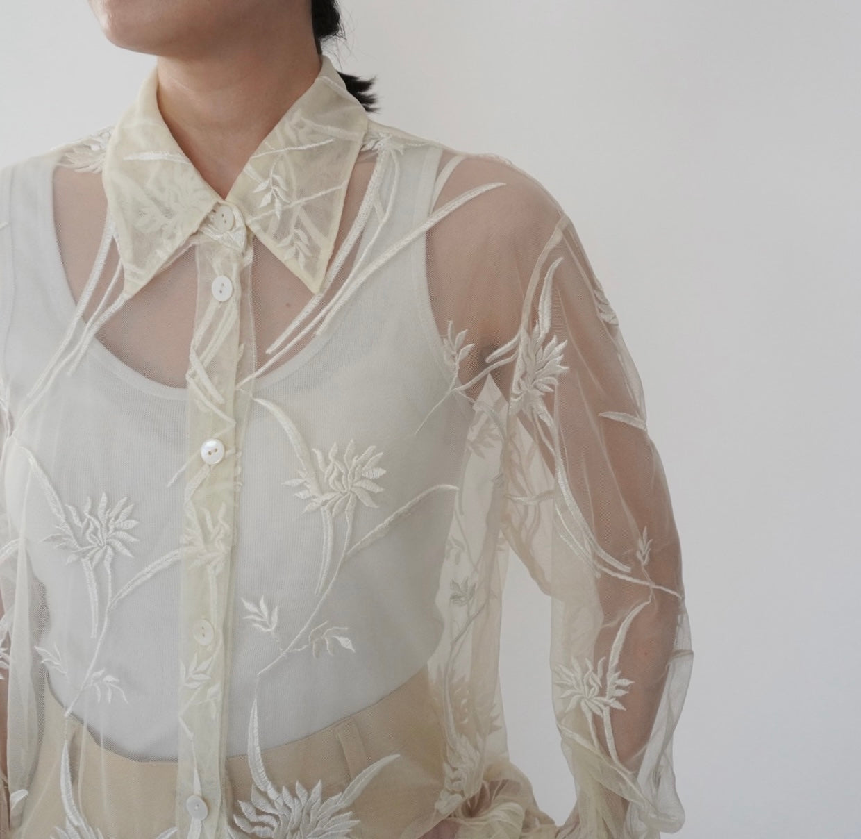 90s Embroidery Sheer Shirt