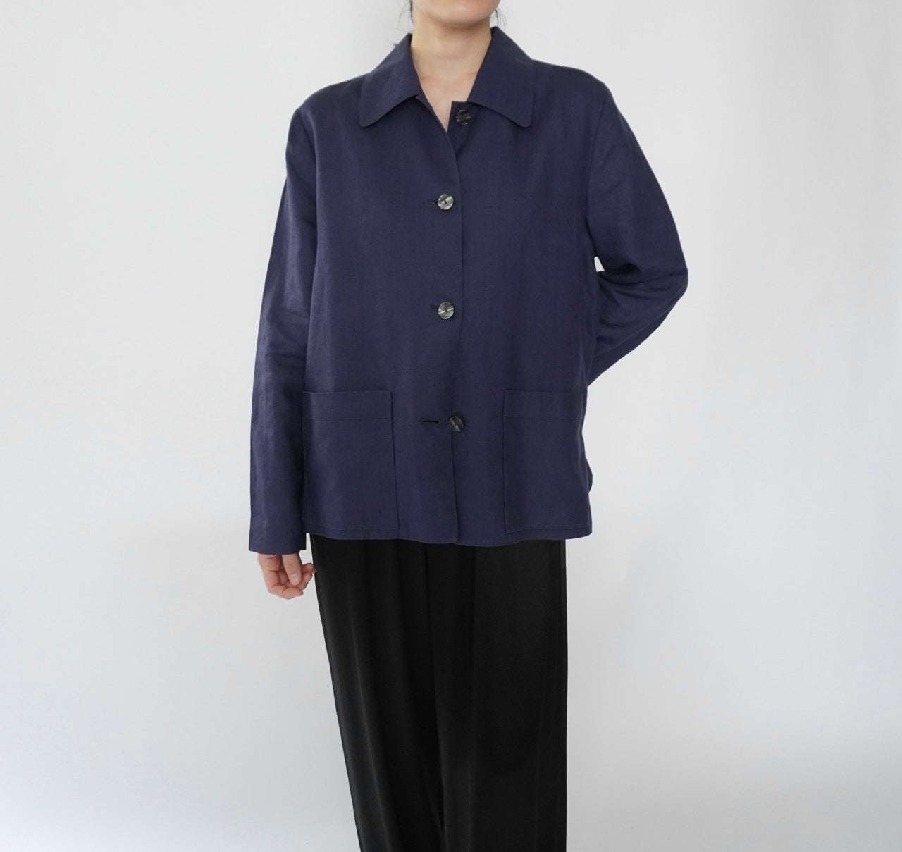 90s Navy Linen Jacket