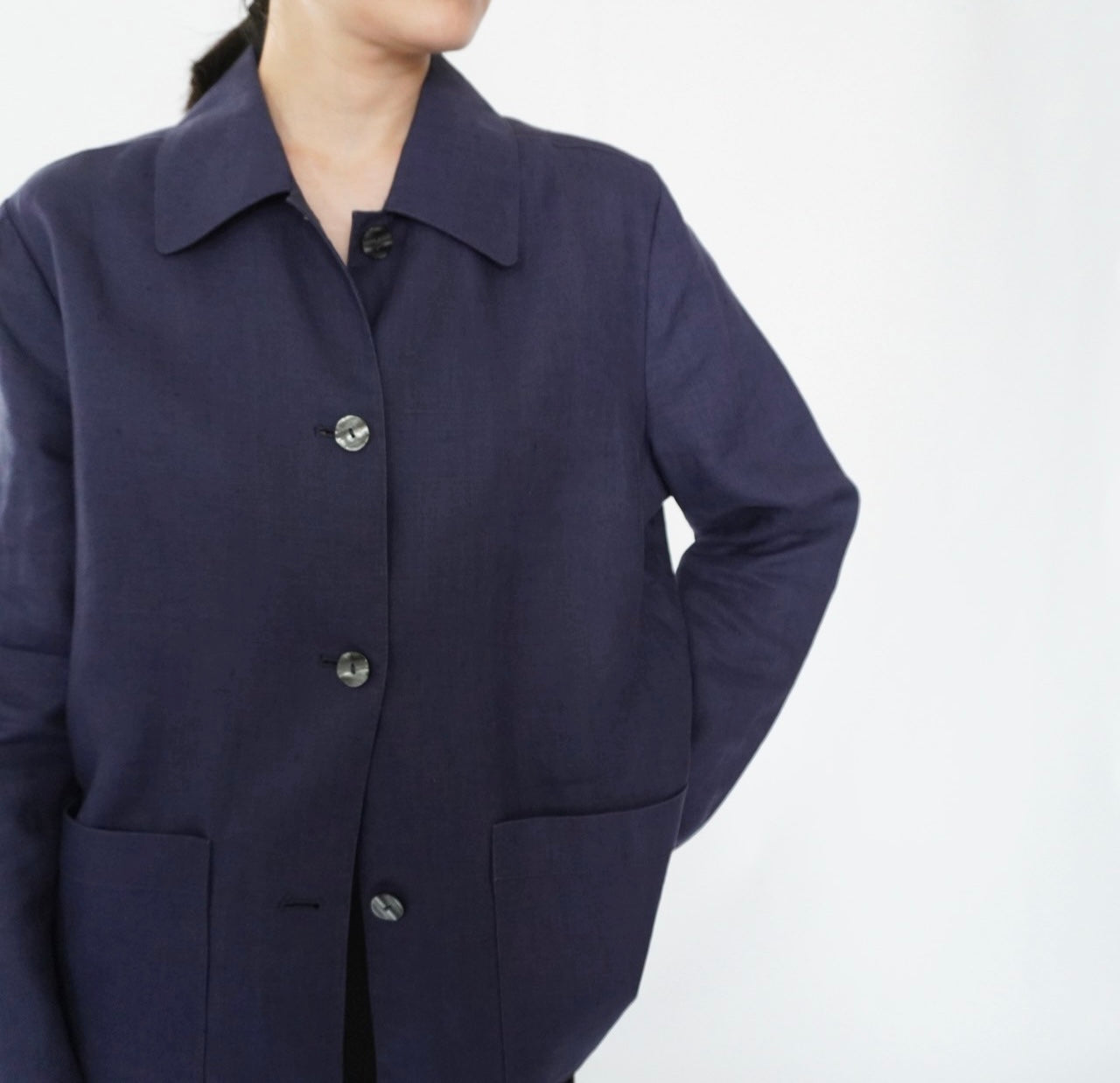 90s Navy Linen Jacket