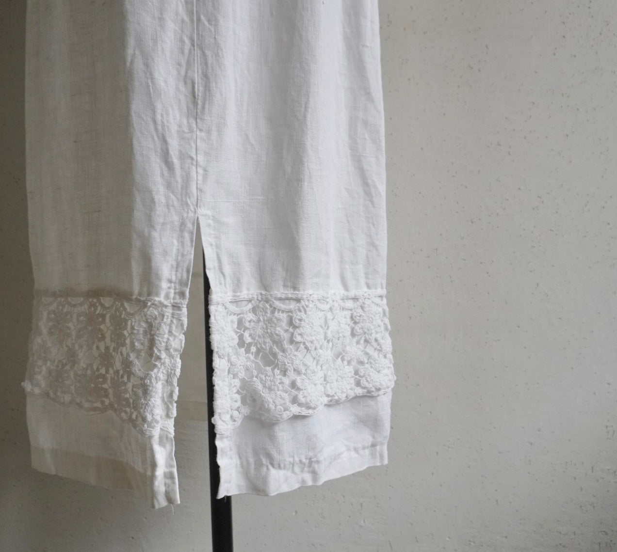 90s Linen×Crochet Maxi Dress Made in USA