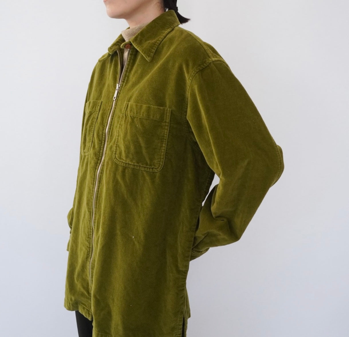 90s Velour Zip Shirt Jacket