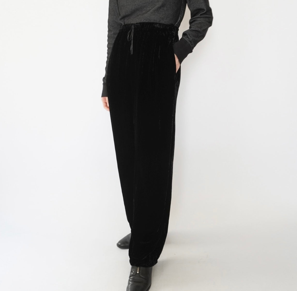 90s Black Velour Wide Pants