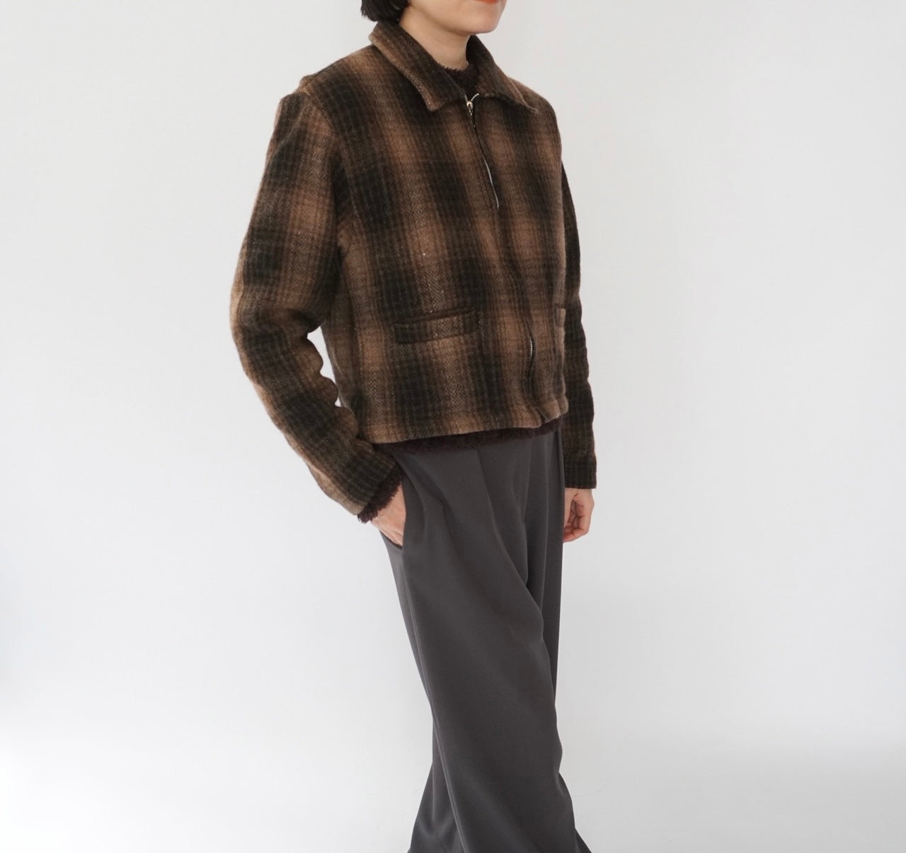 90s Wool Shadow Plaid Jacket