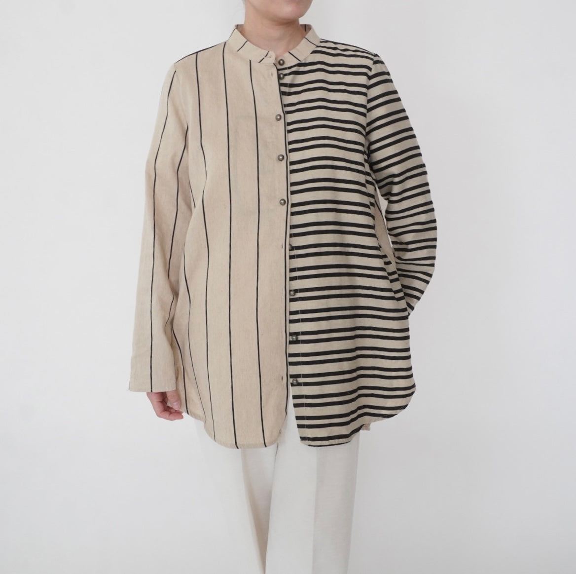 Beige Striped Design Shirt Made in Italy
