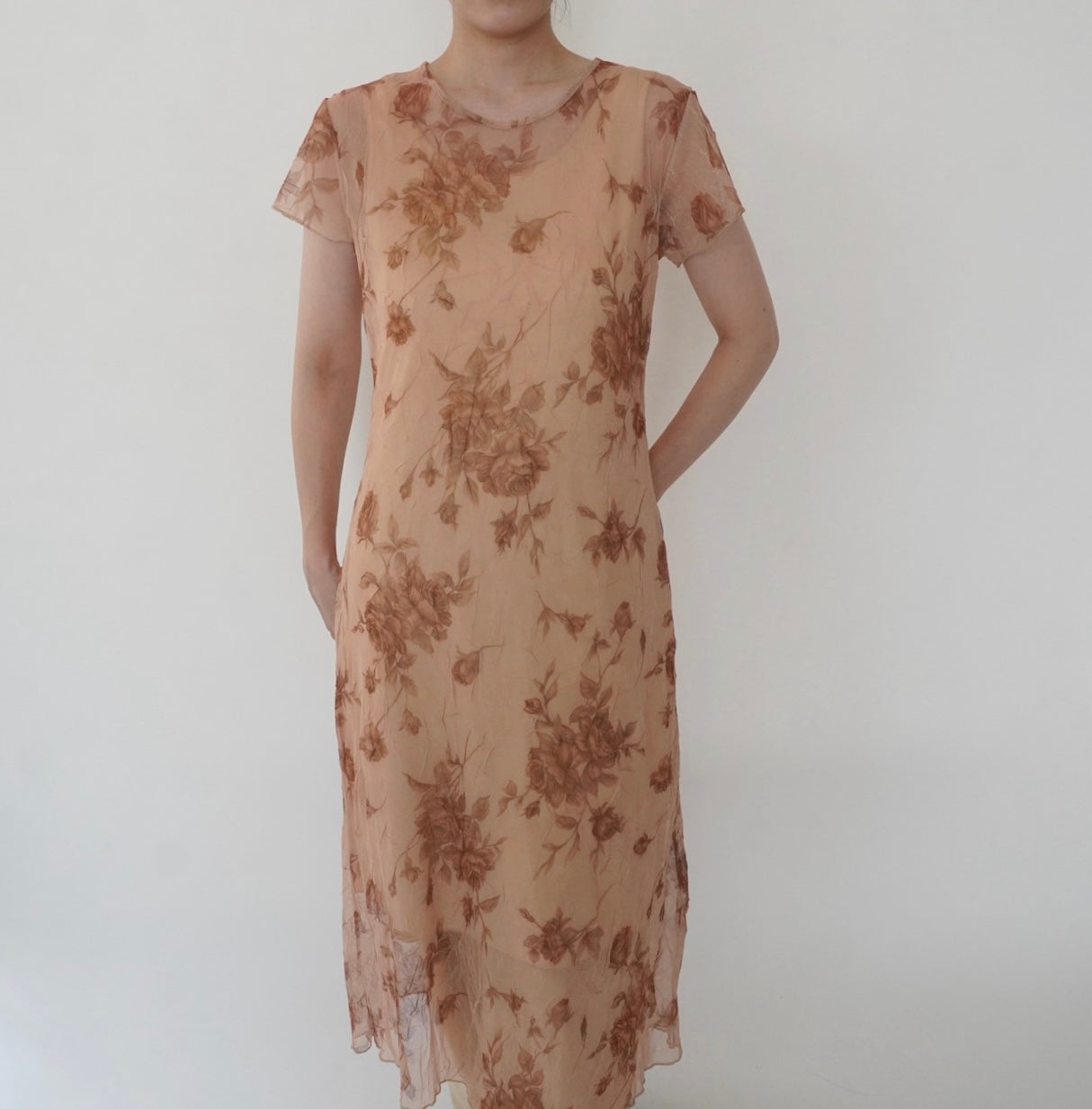 90s Printed Sheer  Maxi Dress