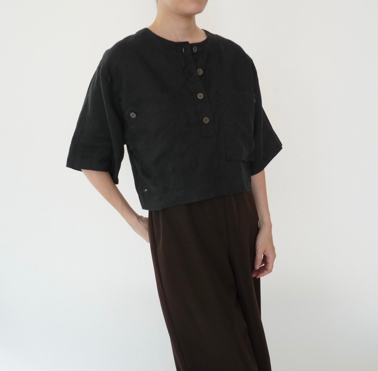 90s Linen Cropped Blouse