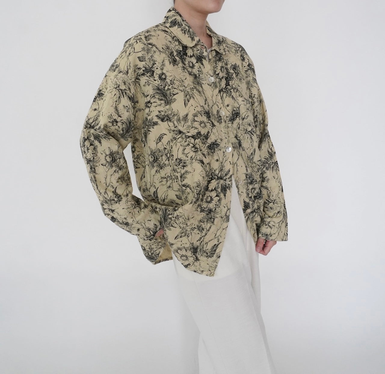 90s Floral Print Linen Shirt,Jacket Made in USA