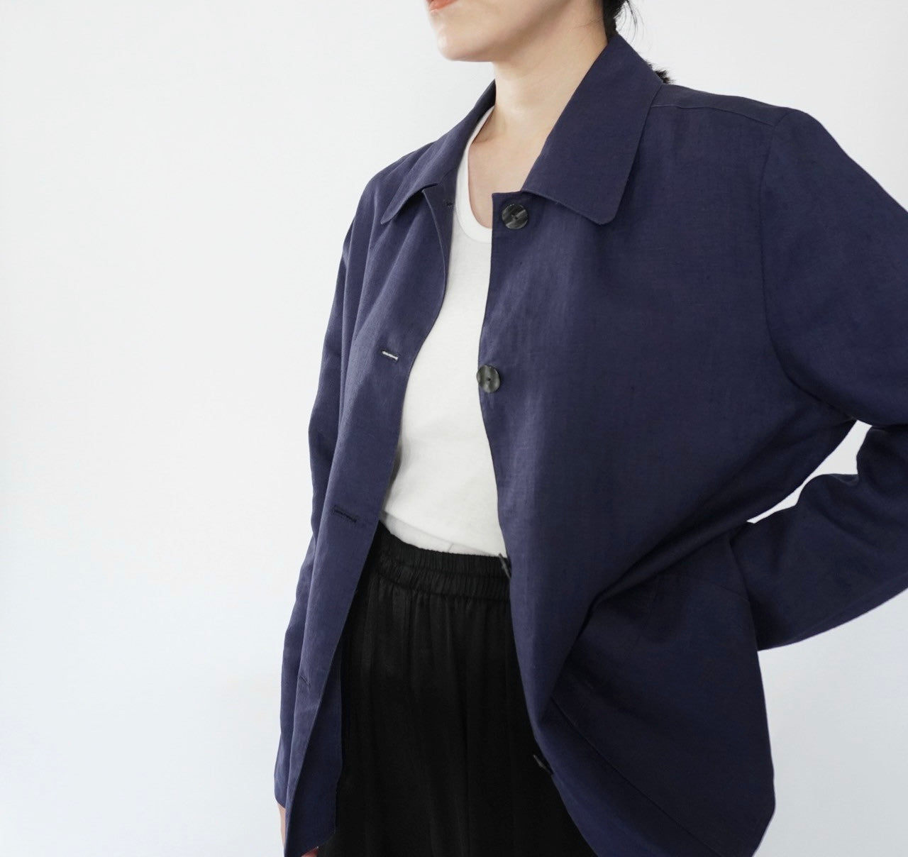 90s Navy Linen Jacket
