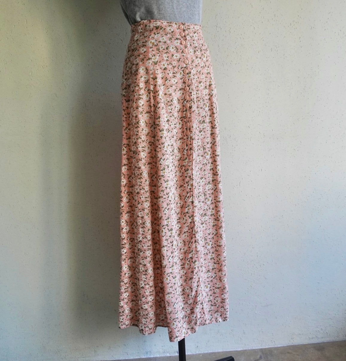 80s Floral Print Maxi Skirt Made in USA