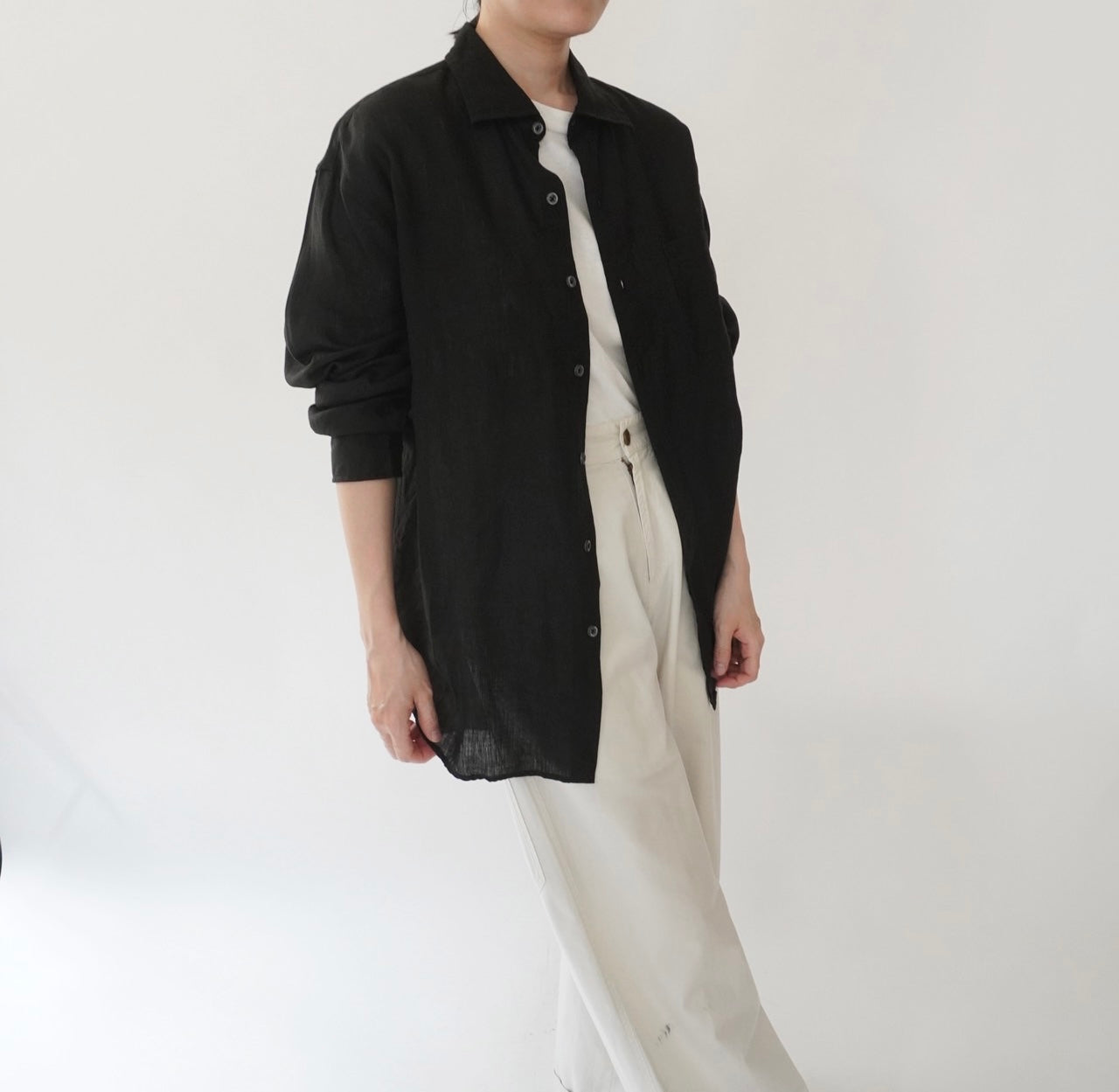 90s Black Linen Shirt