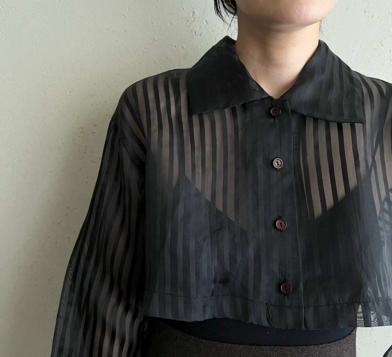 90s Sheer Cropped Shirt Made in USA