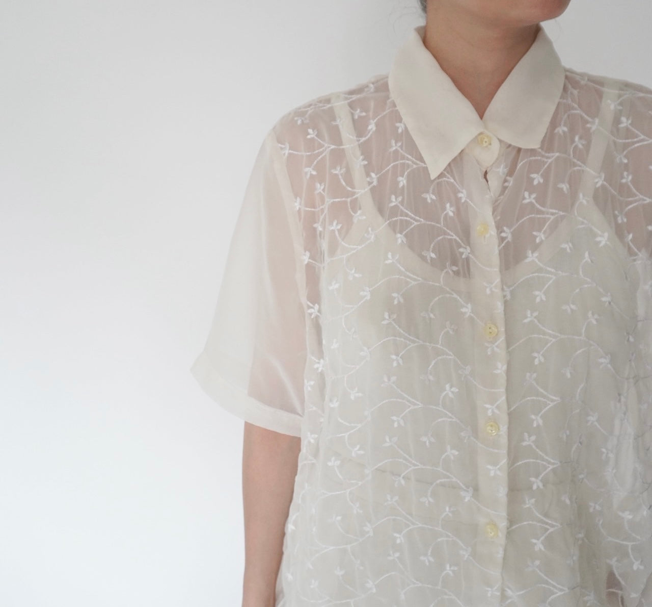 90s Embroidery Sheer Shirt Made in USA