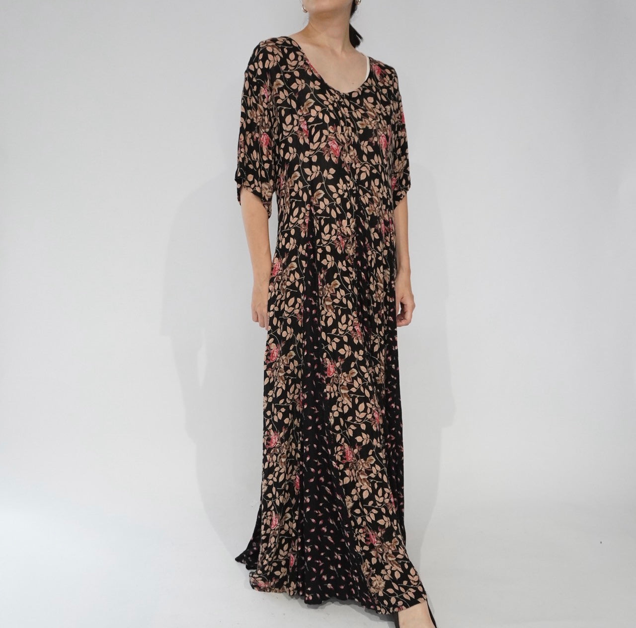 80s Floral Printed Rayon Dress