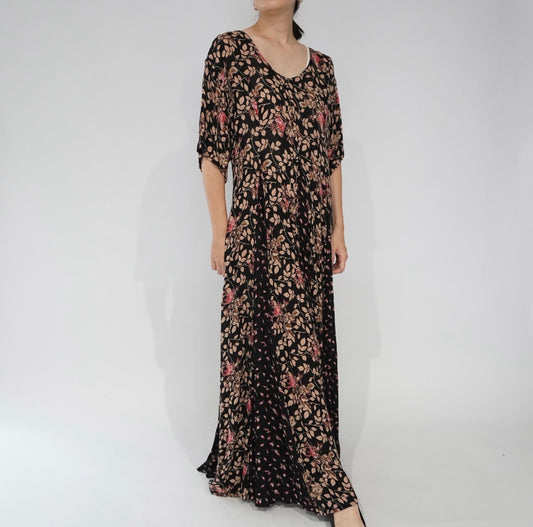 80s Floral Printed Rayon Dress