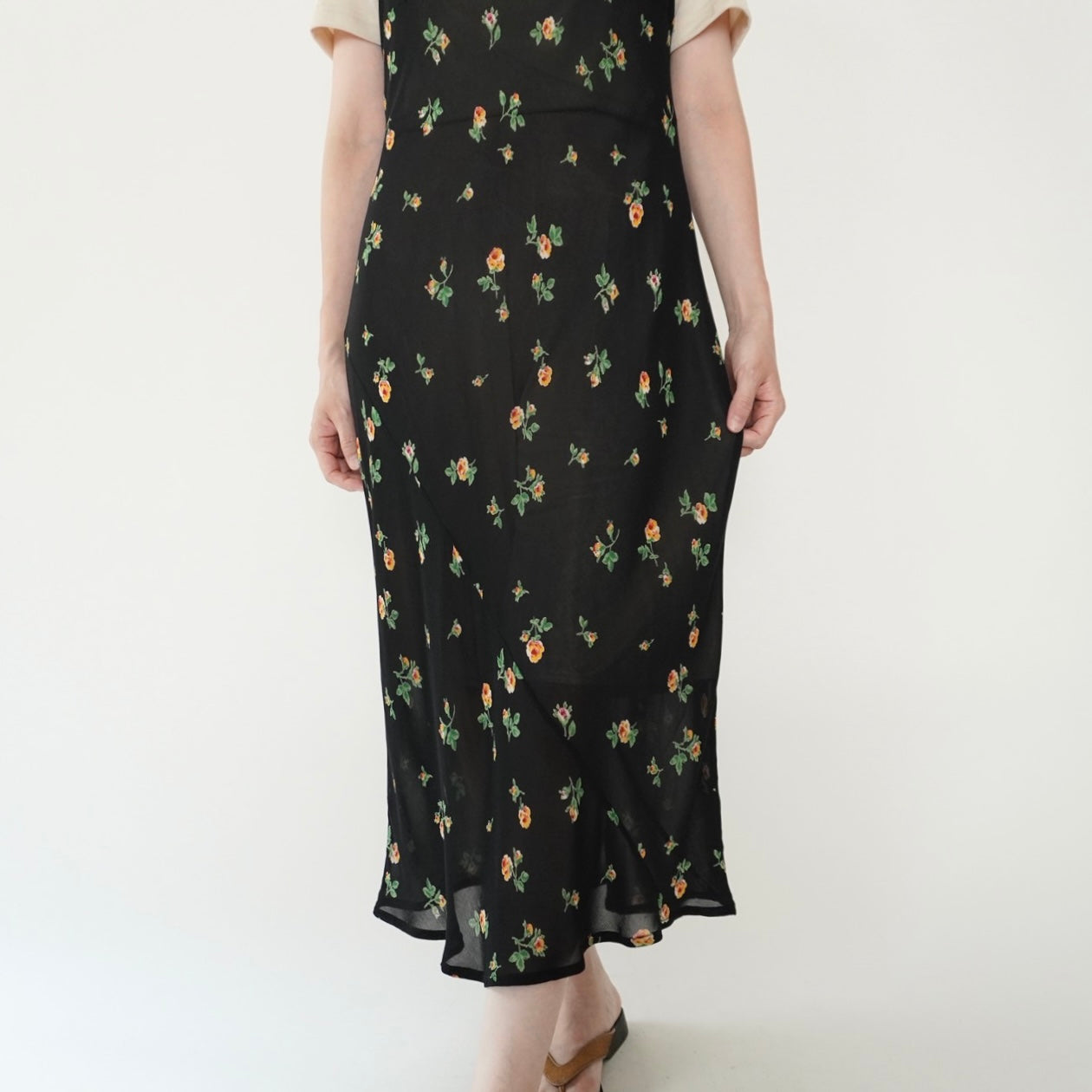 90s Floral Print Sheer Dress Made in Italy