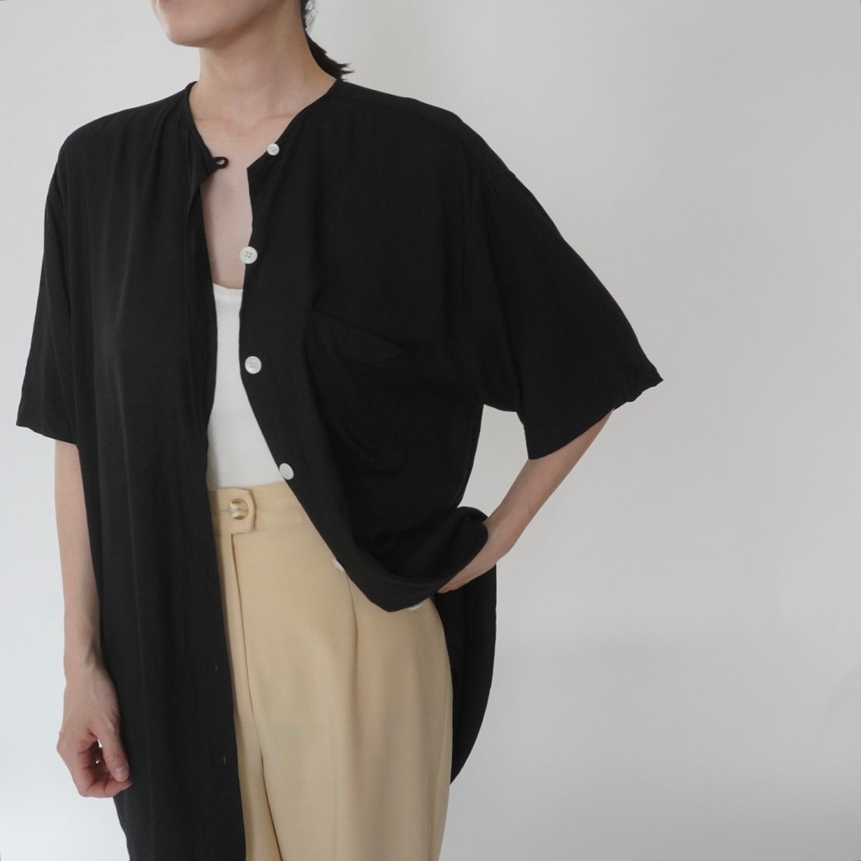 90s Black Long Blouse