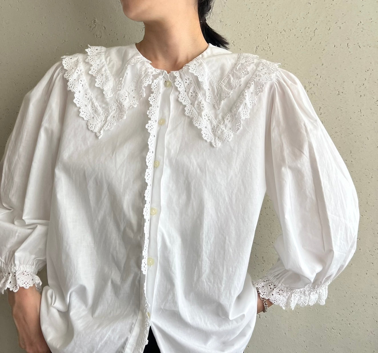 90s Cotton Lace Blouse Made in Austria
