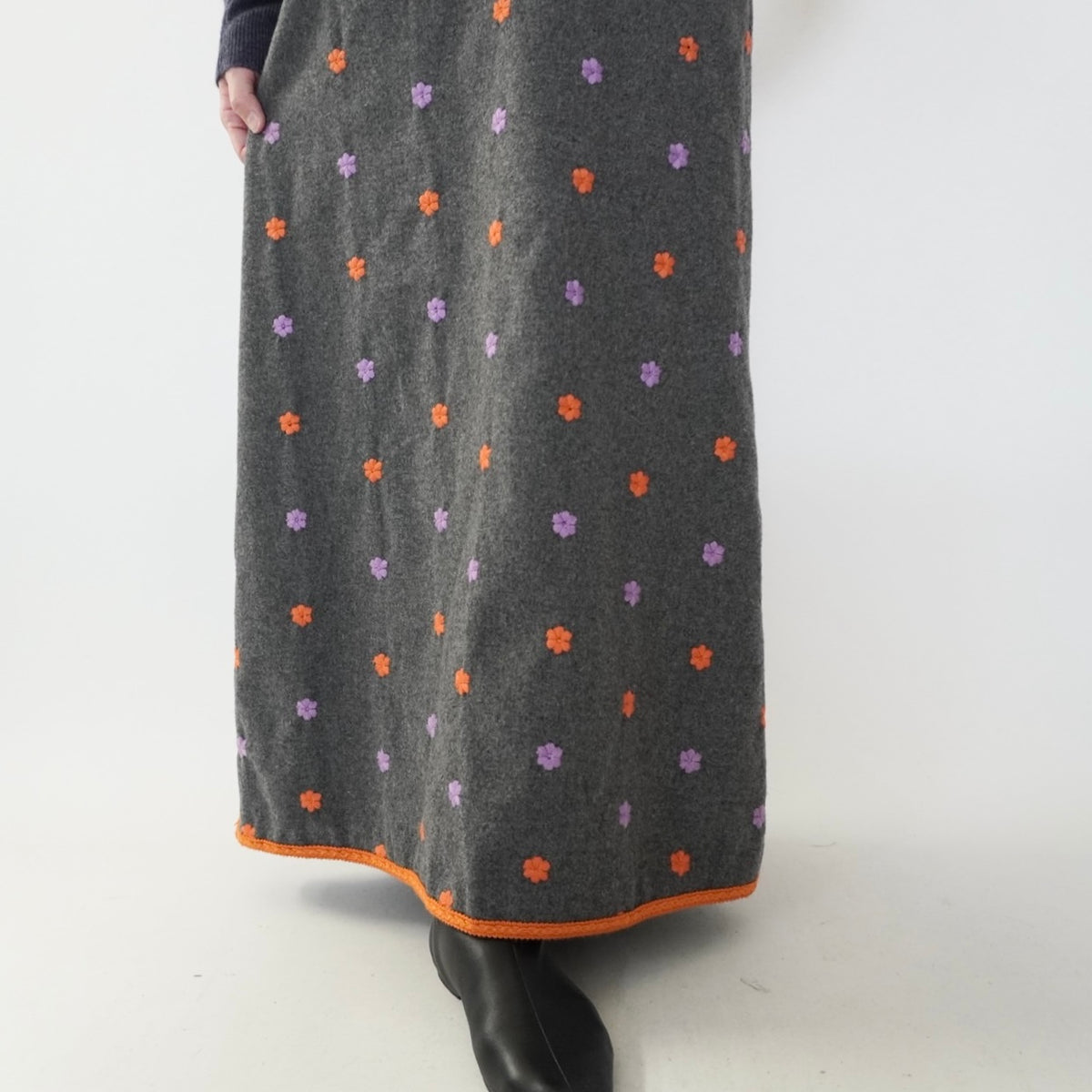 90s Wool Embroidery Maxi Skirt Made in Italy
