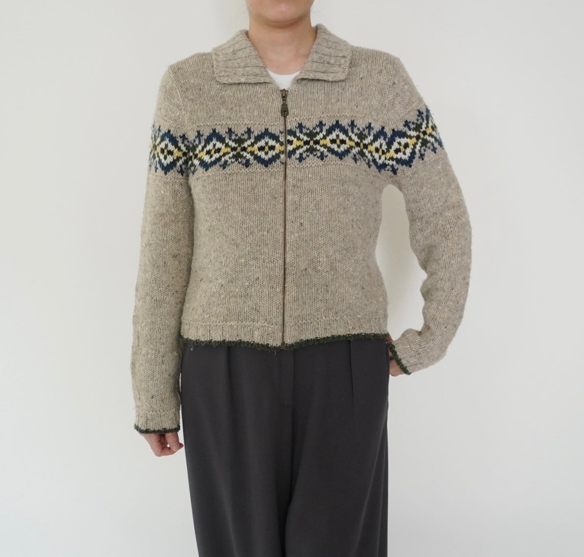 90s Pattern Zip Knit Made in USA