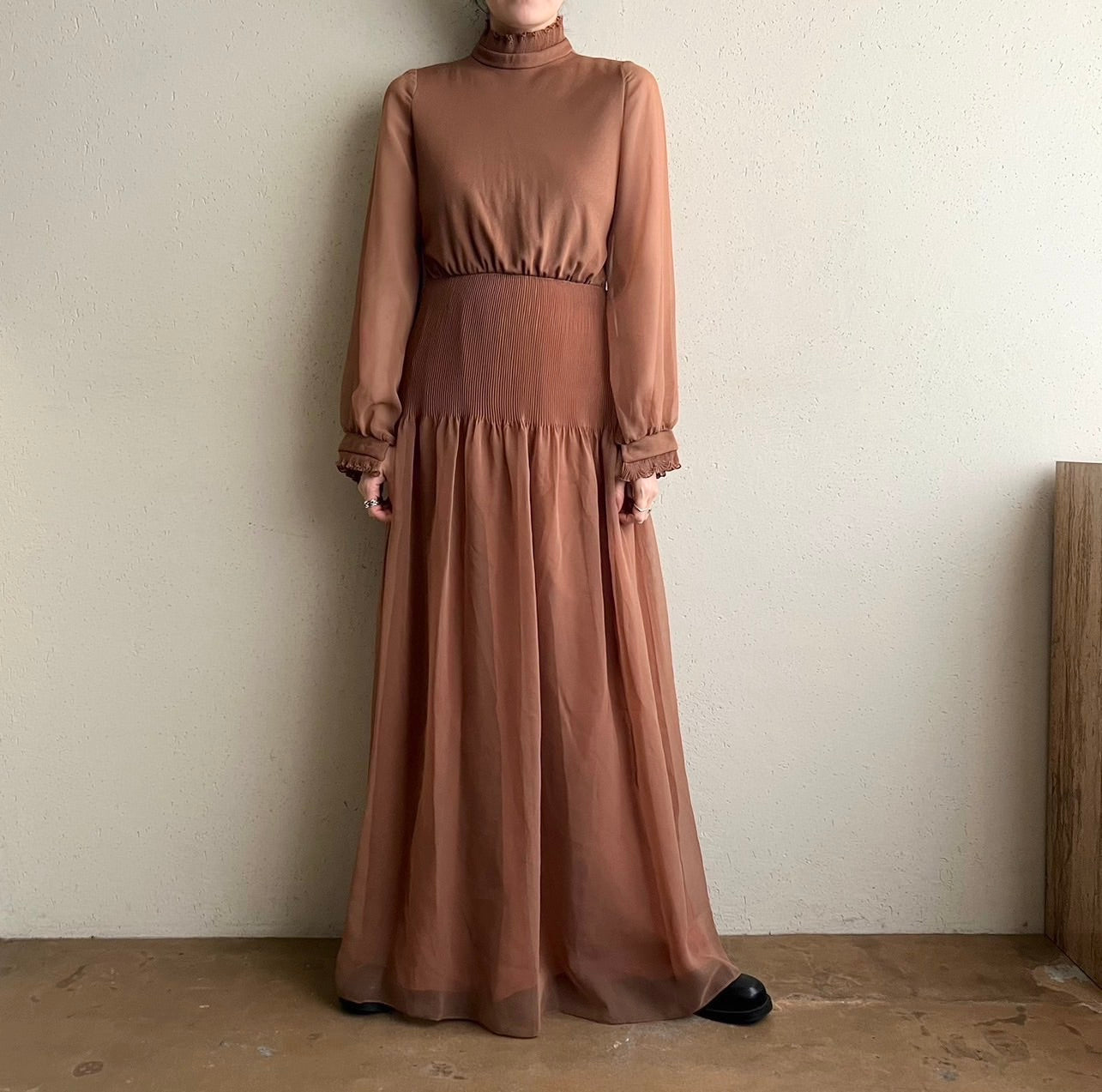70s Pleated Sheer Dress
