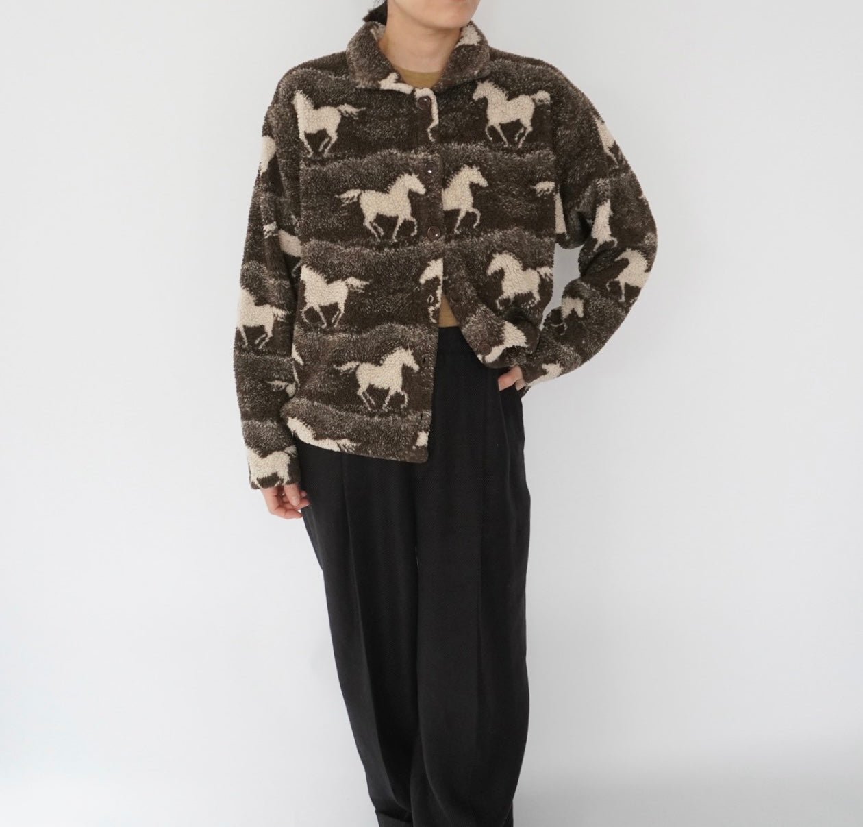 90s Horse Pattern Fleece Jacket