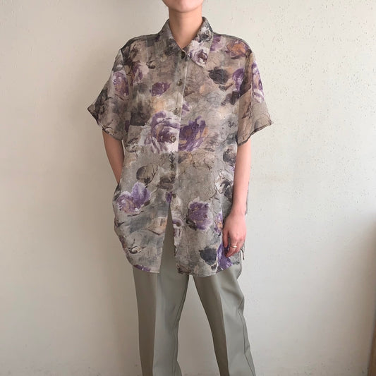 90s Sheer Pattern Printed Shirt