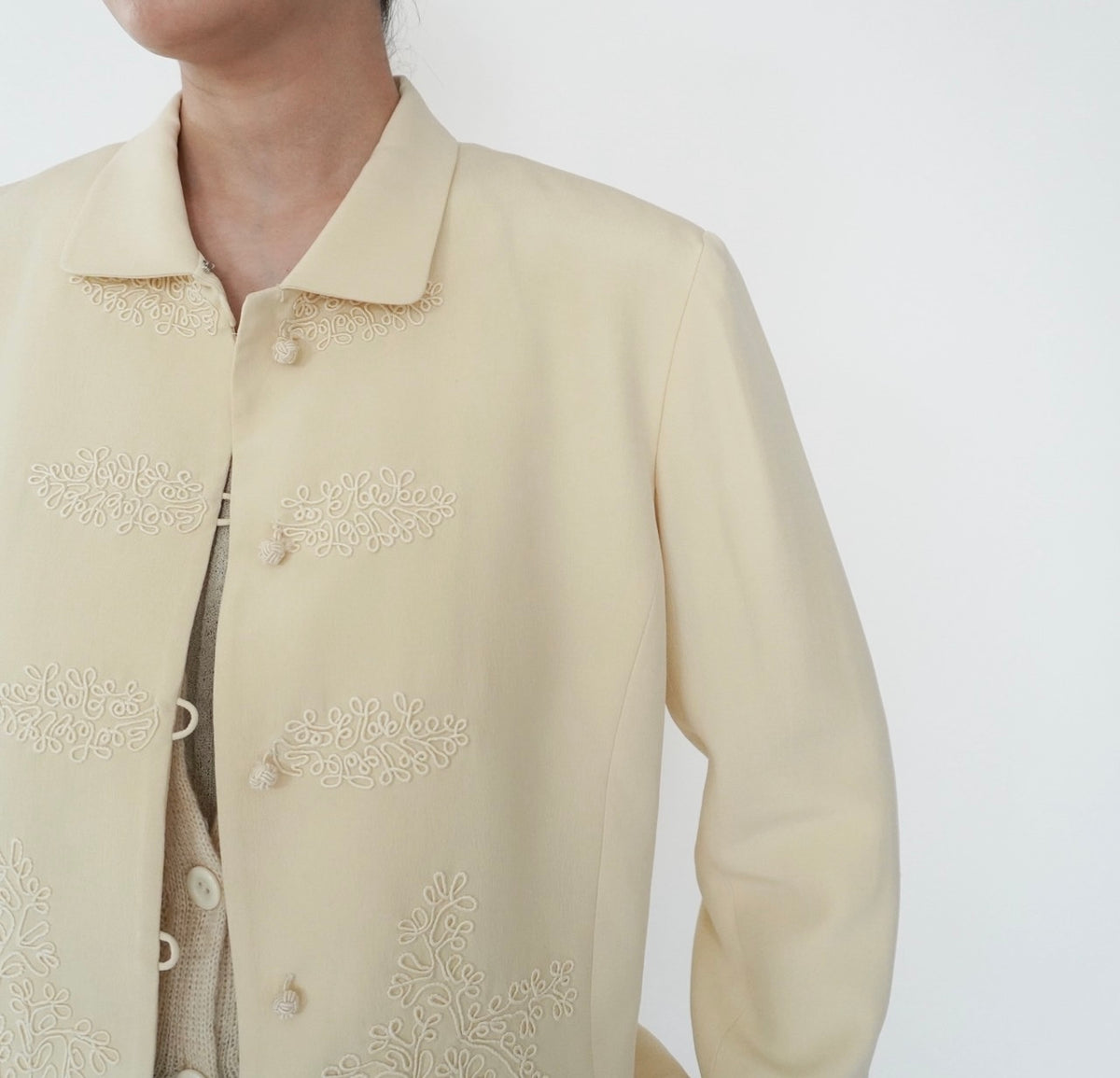 90s Cord Lace Design Silk Jacket