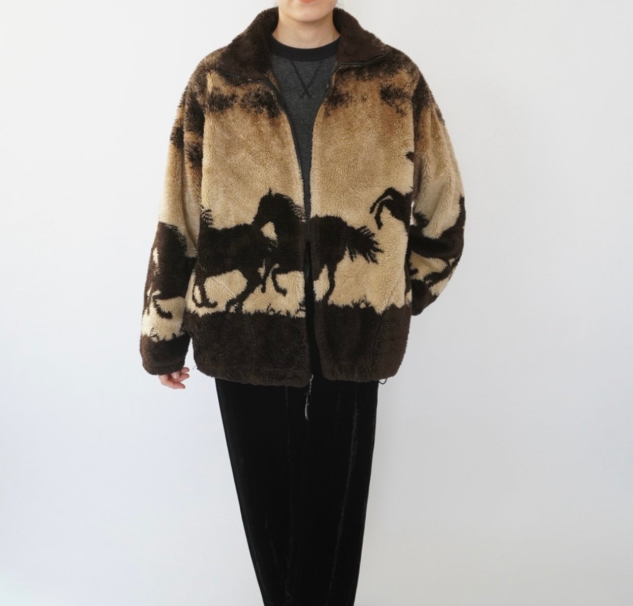 90s Horse Pattern Fleece Jacket Made in USA