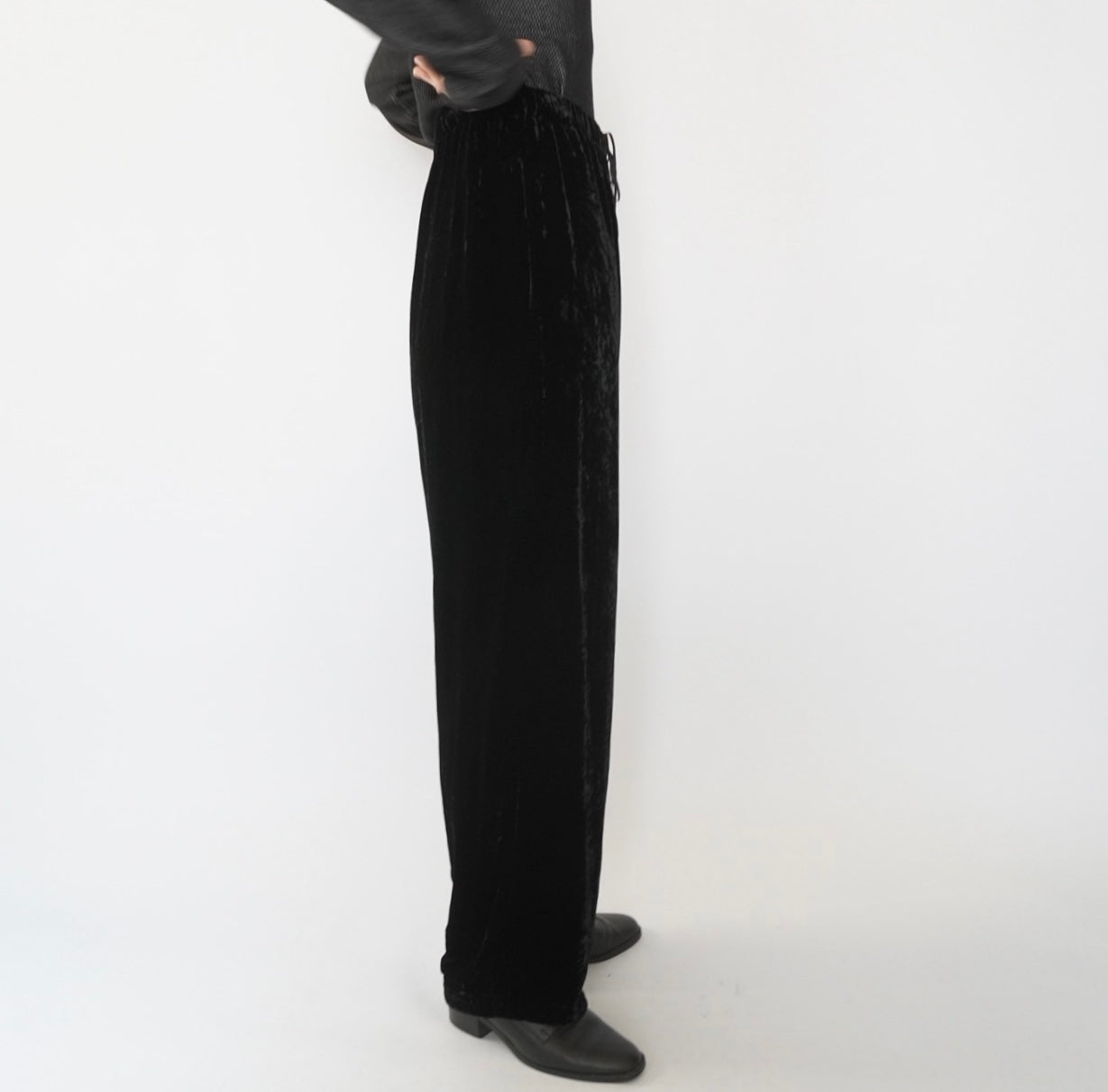 90s Black Velour Wide Pants