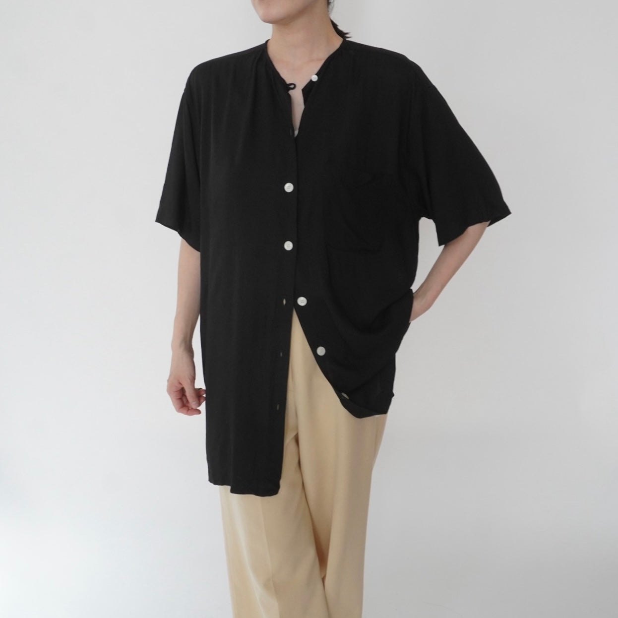 90s Black Long Blouse