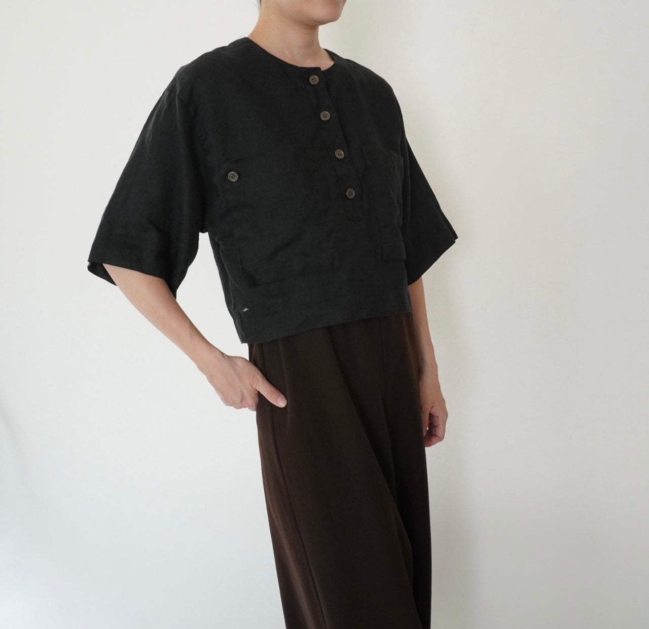 90s Linen Cropped Blouse