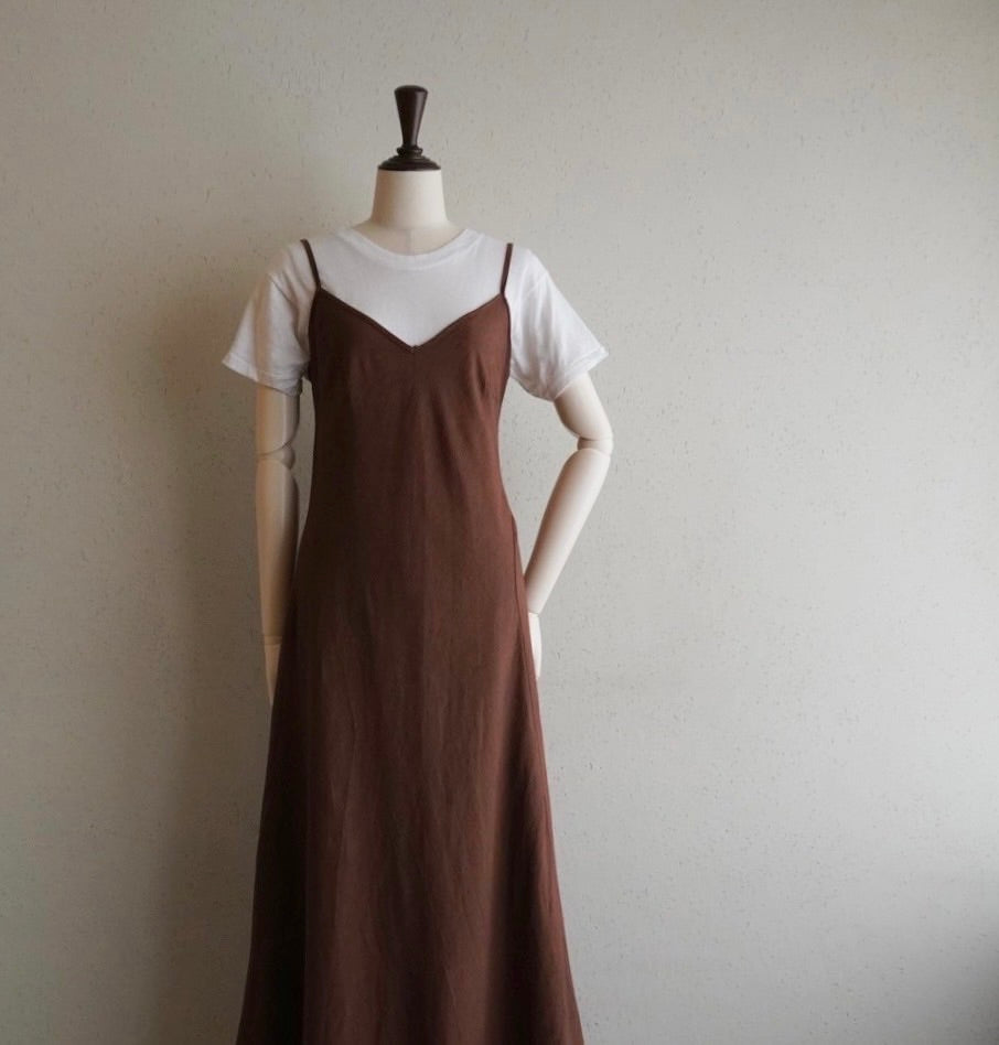 90s Brown Linen Dress Made in Italy