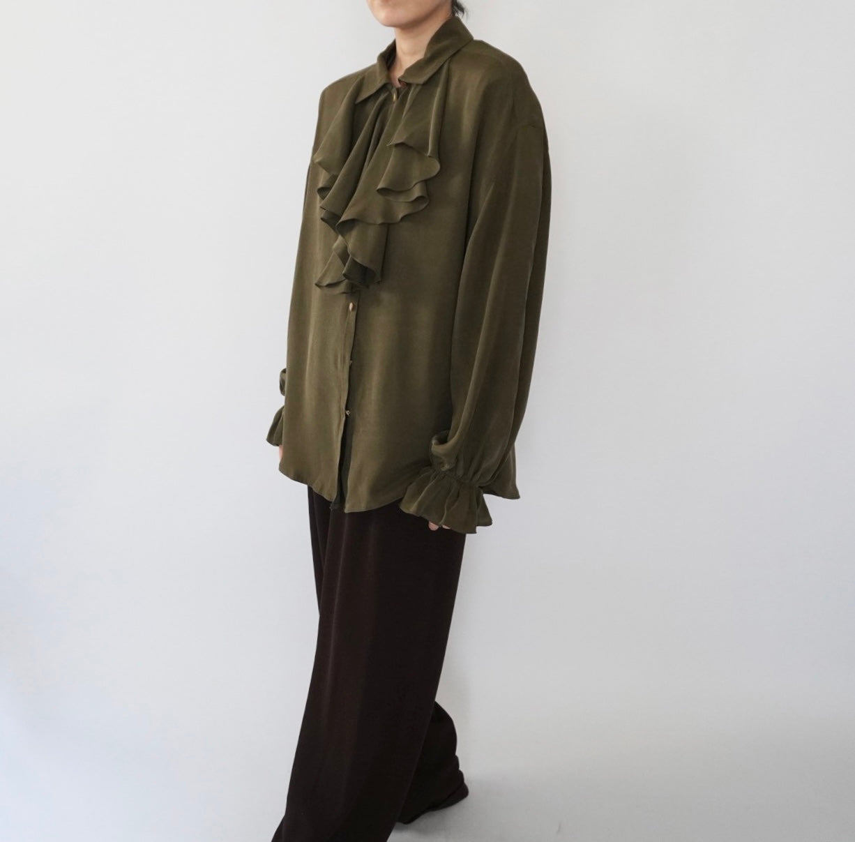 90s Ruffle Design Silk Shirt