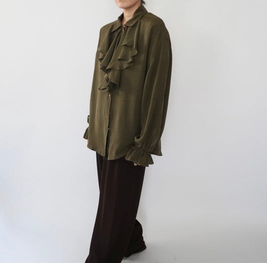90s Ruffle Design Silk Shirt