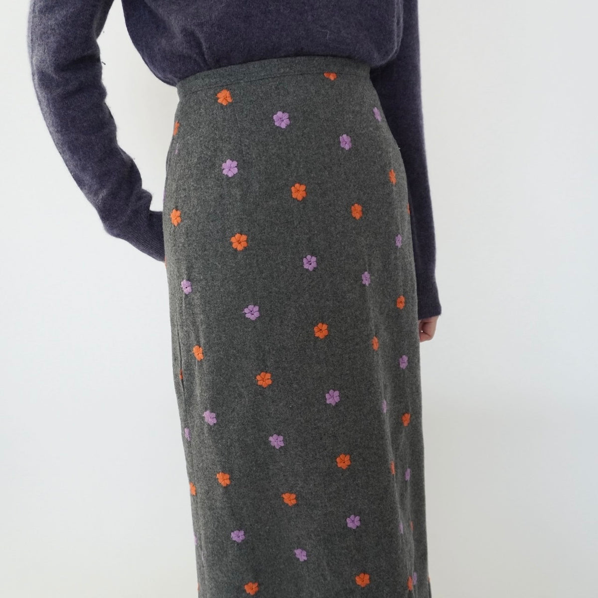 90s Wool Embroidery Maxi Skirt Made in Italy