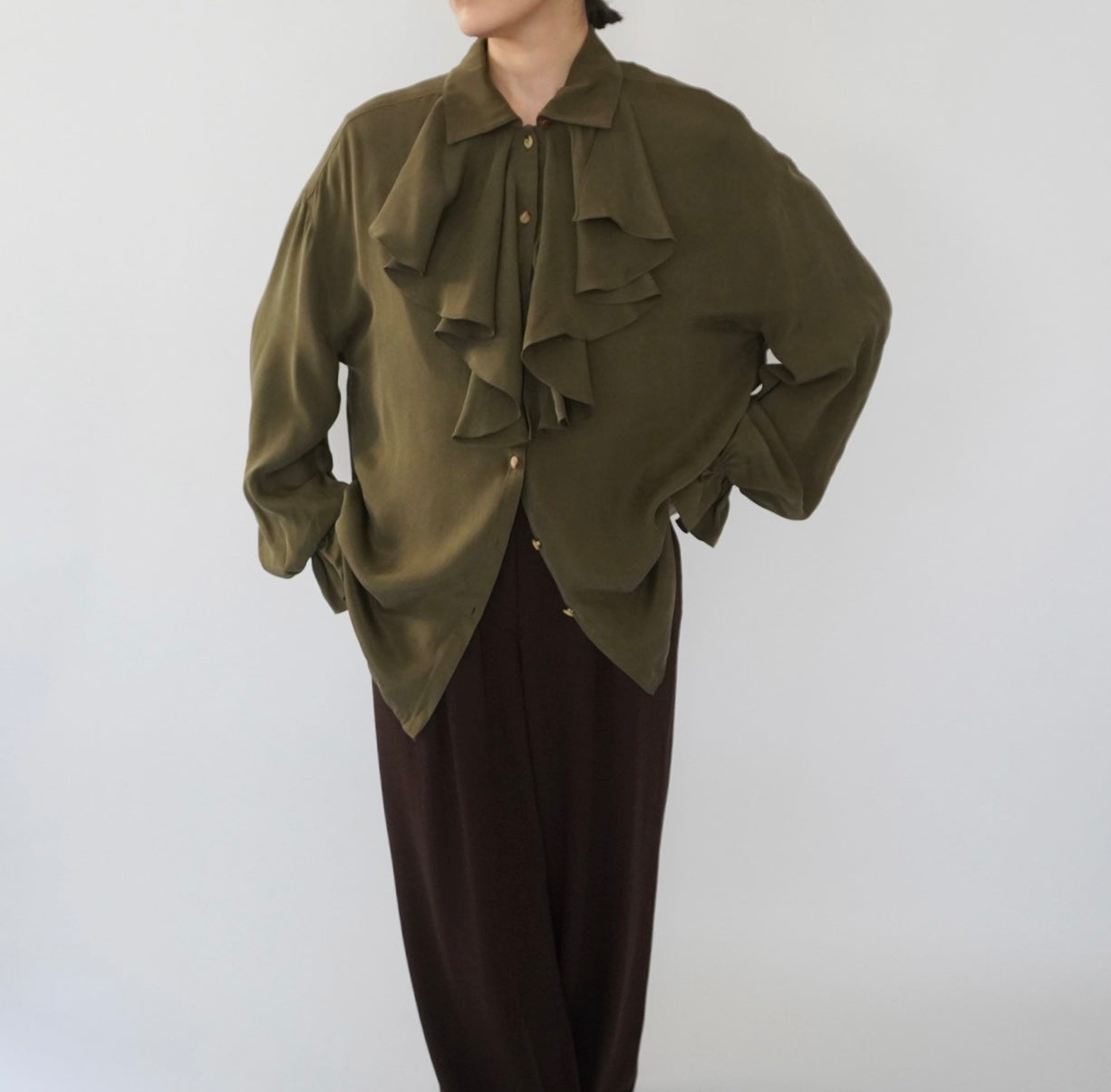 90s Ruffle Design Silk Shirt