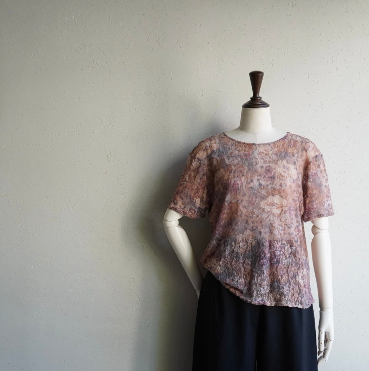 90s Lace Design Sheer Top