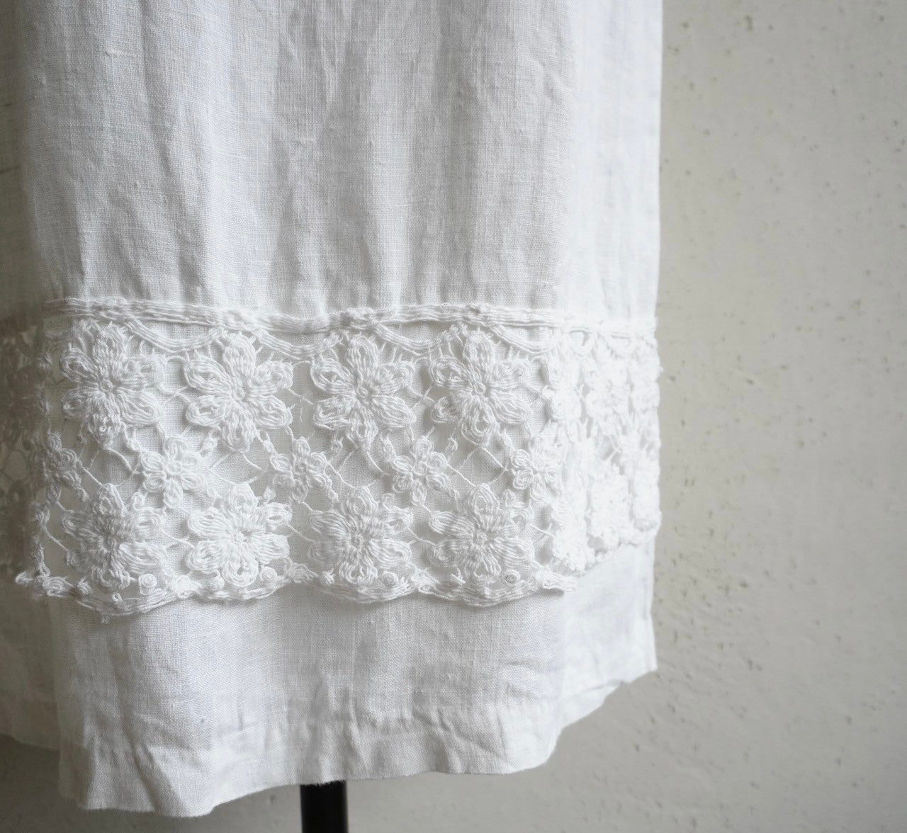 90s Linen×Crochet Maxi Dress Made in USA